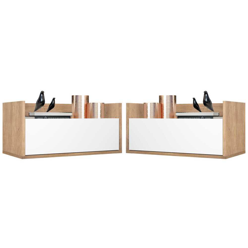 Kit c/ 2 Mesas de Cabeceira 80 cm Suspensa Multimóveis Rustic/Branco - Home & Living