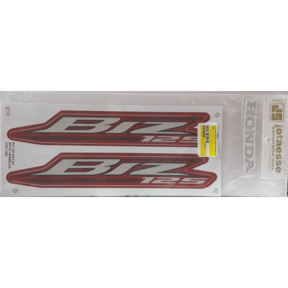 Kit Adesivos Faixas Moto Honda Biz 125 EX 2022 Vermelha Jogo Adesivo