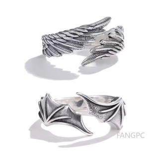 Anel De Casal Anjo E Diabo/Punk Hip-hop , INS Personalidade Exagerada Cobra Vintage Silver Tamanho Ajustável/Índice