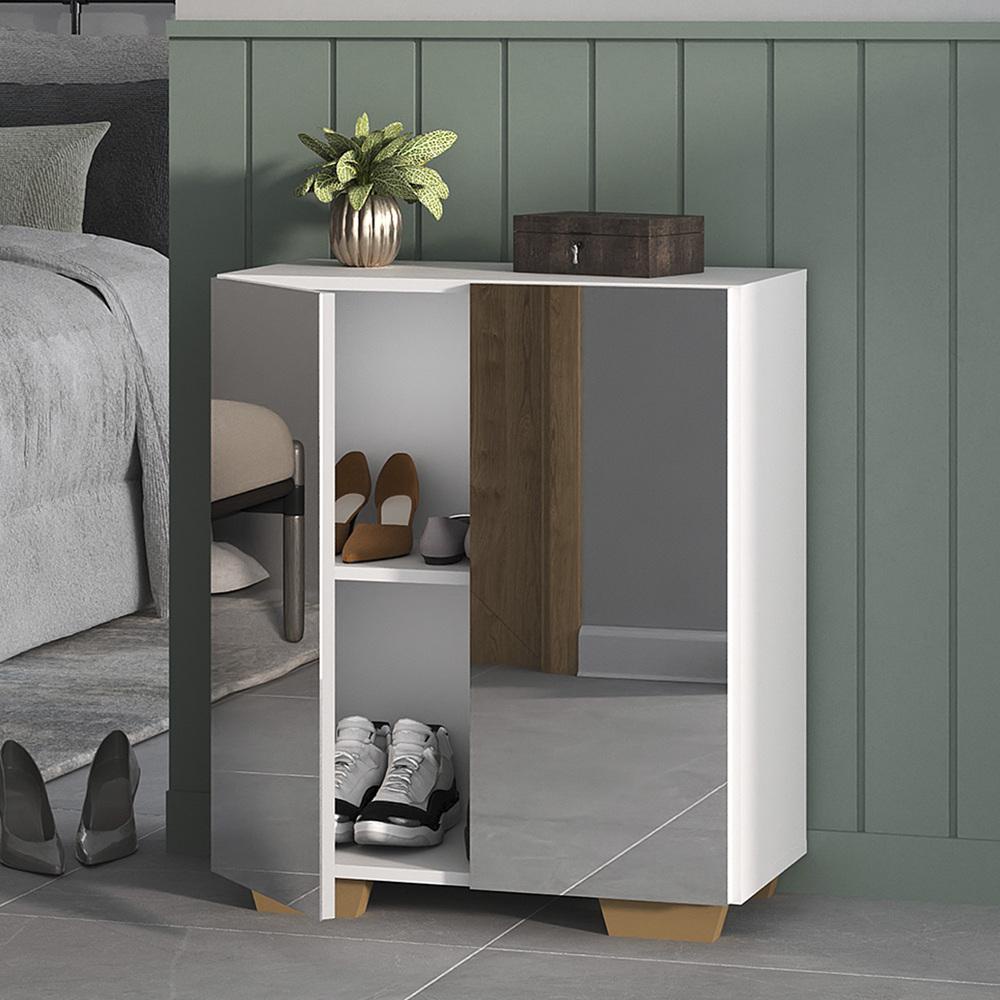 Sapateira 2 Portas com Espelho Nina Multimóveis Branca/Natural em Oferta na Shopee