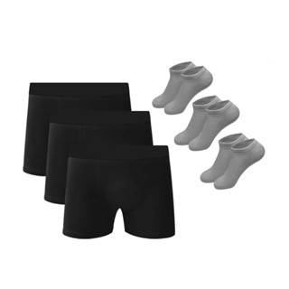 Kit 12 Cuecas Boxer Em Algodão Preto + 6 Meias M2 QLC SPORT