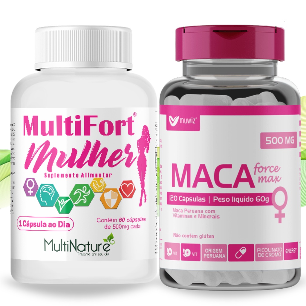 Maca Feminina 120 Cápsulas 500mg + Multifort Mulher 60 Cápsulas