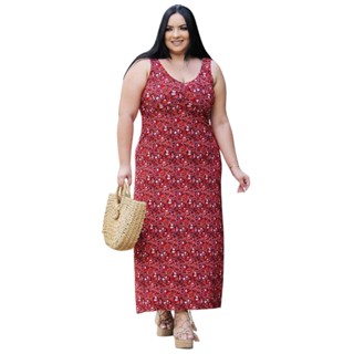 Vestido longo de senhora arejado verão malha fria floral