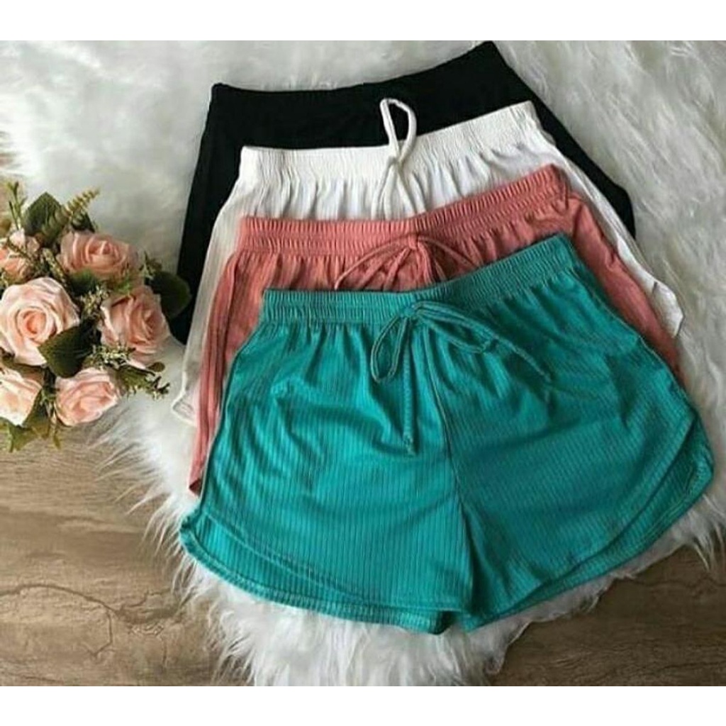 Kit 3 Short canelado Feminino Atacado Academia Soltinho em Oferta na Shopee