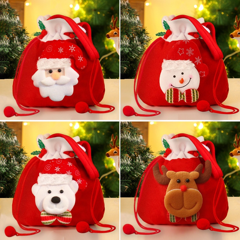 Sacos de presente de Natal/sacos de doces de tecido escovado/decorações de férias/lembrancinha/papai noel/saquinhos para lembrancinhas