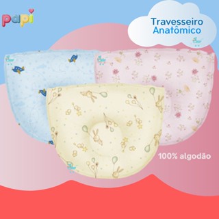 Travesseiro Anatômico Previne Cabeça Chata Bebê Recém Nascido Estampado - Papi 22cm X 16cm - Envio Imediato!