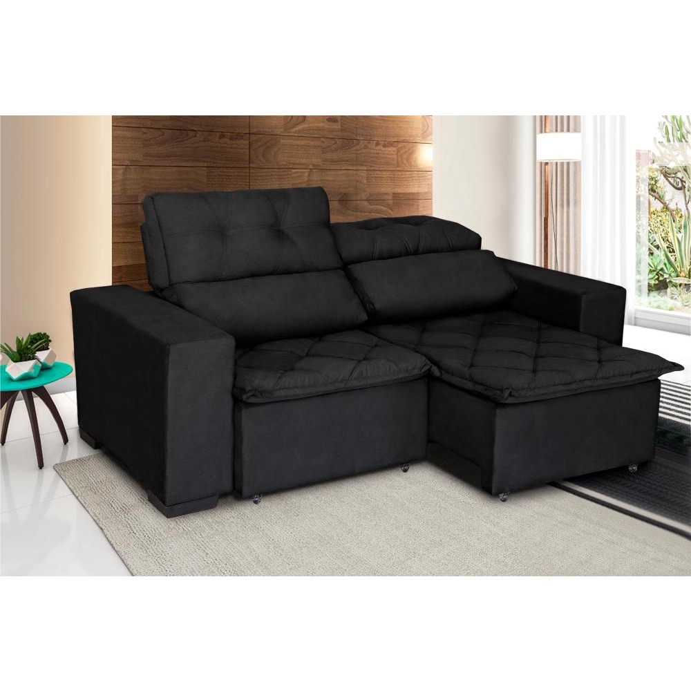 Sofá Soft Slim 3L Retrátil e Reclinável 2,00m Pluma Preto