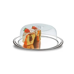 Conjunto para Bolo com Prato em Aço Inox e Cúpula Transparente Brinox Petúnia Aço Inox