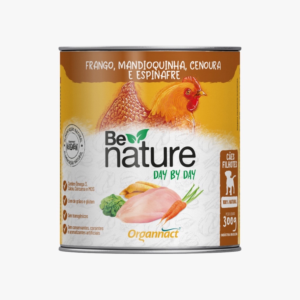 ALIMENTO ÚMIDO BE NATURE DAY BY DAY CAES FILHOTES 300G - FRANGO, MANDIOQUINHA, CENOURA E ESPINAFRE