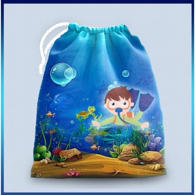 10 sacolinhas personalizada tecido FUNDO MAR  para lembrancinhas de festa de aniversario 30cmx20cm