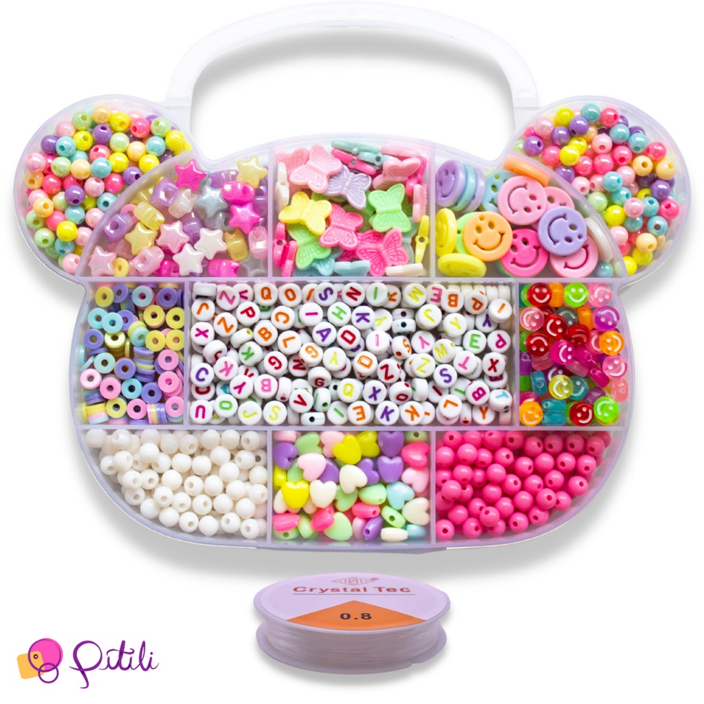 Kit Miçangas Infantil Coloridas P/ Montar Pulseiras- 850 Pç