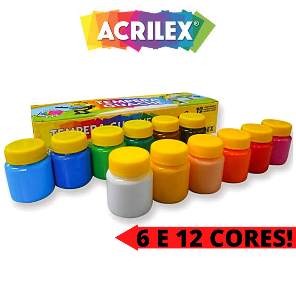 Tinta Guache Acrilex Com 6 e 12 Cores -15ml Cada pote