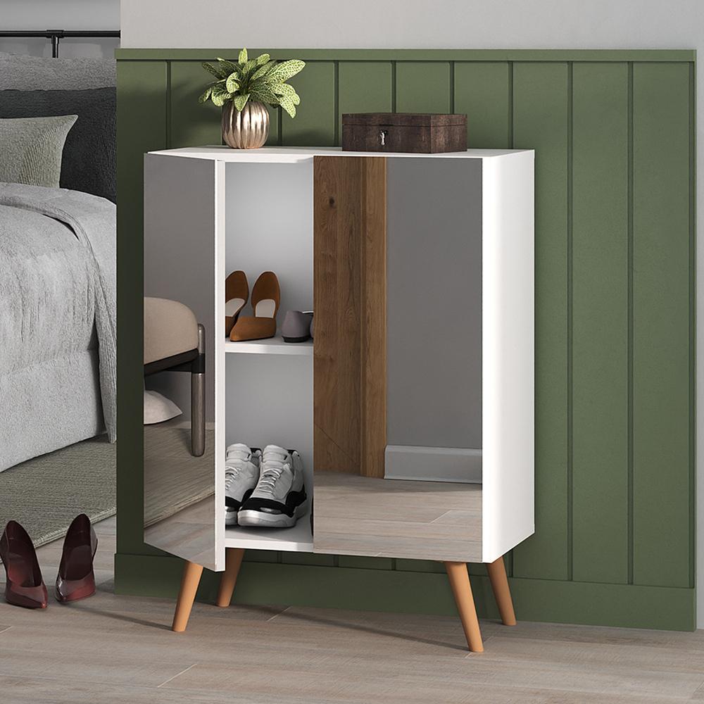 Sapateira 2 Portas Retrô com Espelho Nina Multimóveis Branca/Natural em Oferta na Shopee
