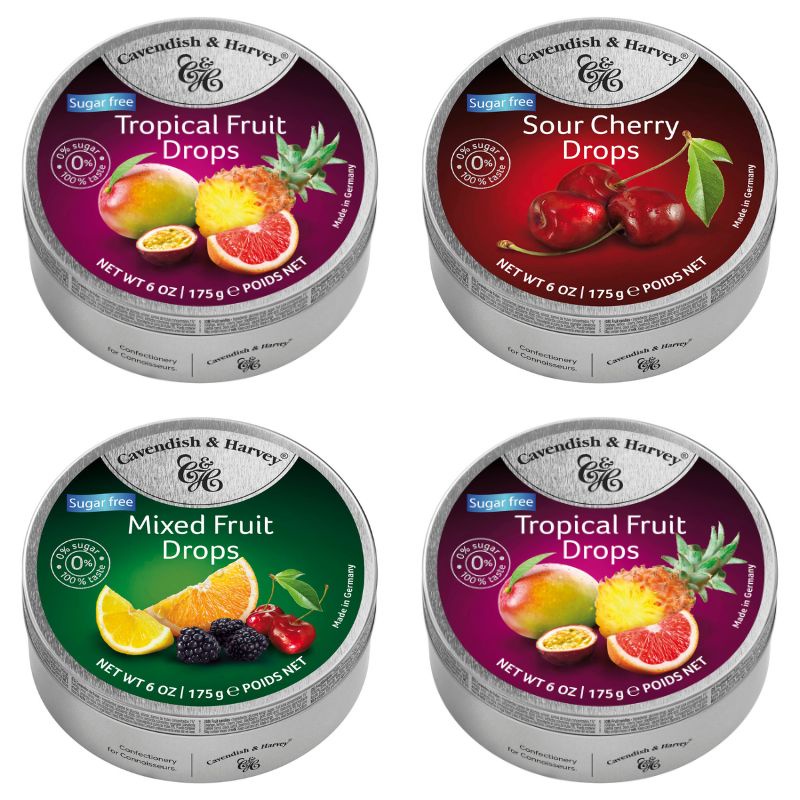 Kit 4 Balas Frutas Zero Açucar Cavendish Sabores Lata 175 Gr
