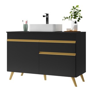 Gabinete Banheiro 2 Portas e 1 Gaveta Retrô 120cm Multimóveis FG5025 Preto em Oferta na Shopee