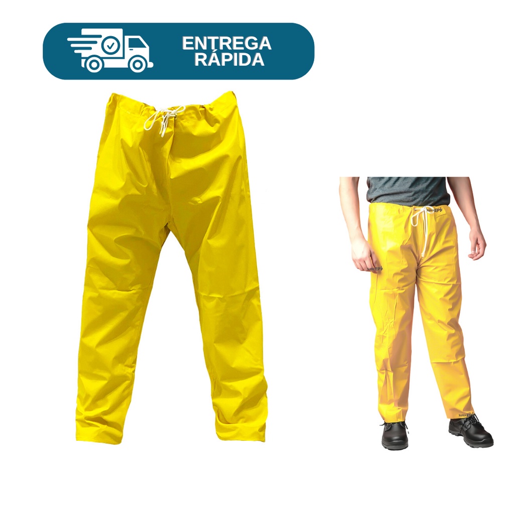 Calça De Pvc Amarela Reforçada 0,30 Impermeável Super Resistente Chuva Emborrachada Motoqueiro