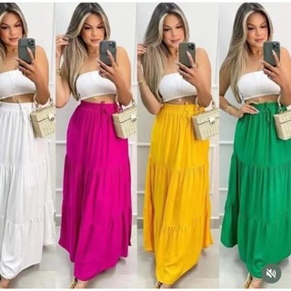 Saia 3 Marias tecido viscose com forro/ Saia longa 3 Marias em camadas com babado