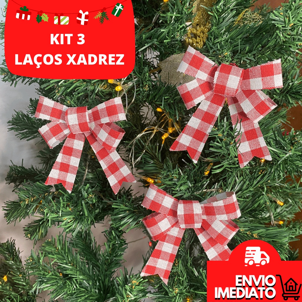 Laço De Enfeite De Natal Enfeite Árvore de Natal Laço Para Decoração  Natalina Xadrez Ornamento Natal Kit Com 3 Unidades Alto Padrão | Shopee  Brasil