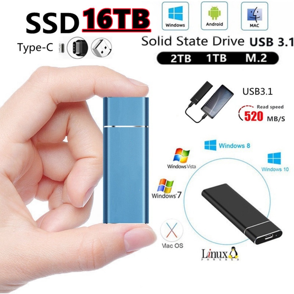 Externo HD SSD M.2 30TB/16TB/8TB Portátil Mini Disco Rígido Externo USB 3.1 Tipo-C Armazenamento HD 1TB/2TB/4TB Disco Rígido Externo de Grande Capacidade