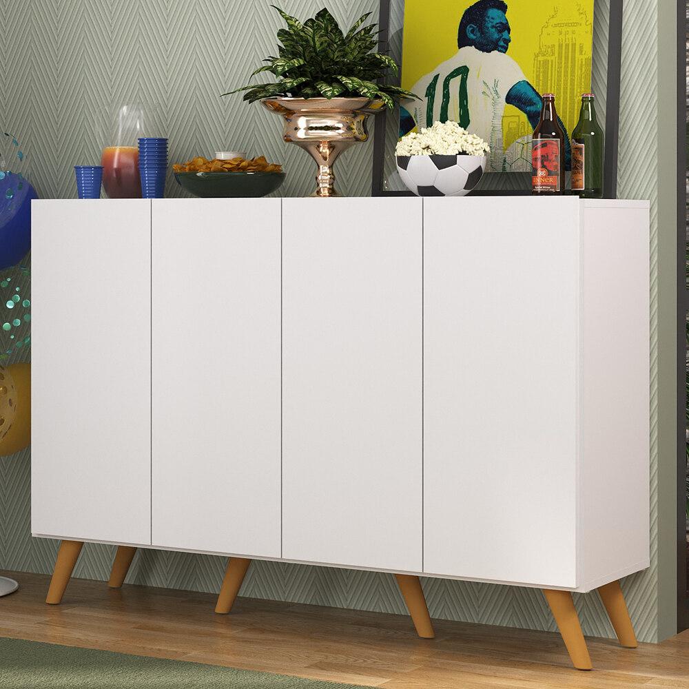 Aparador Buffet 4 Portas Retrô Alemanha Multimóveis BR3556 Branco/Natural em Oferta na Shopee