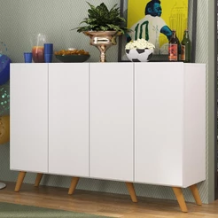 Aparador Buffet 4 Portas Retrô Alemanha Multimóveis BR3556 Branco/Natural