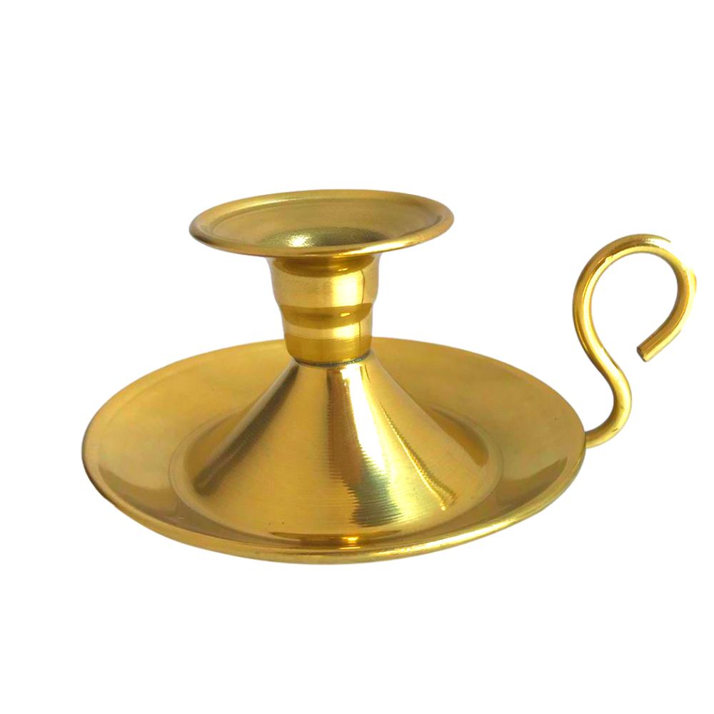 Castical Dourado Modelo Prato em Latao Porta Vela Decoracao Mesa Base 9cm Polido Envernizado