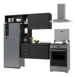 Cozinha Compacta com Armário e Balcão MP2006 Sofia Multimóveis Preta