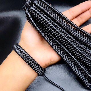 Pulseira de couro masculino trançado preto dúzia - kit 12 peças