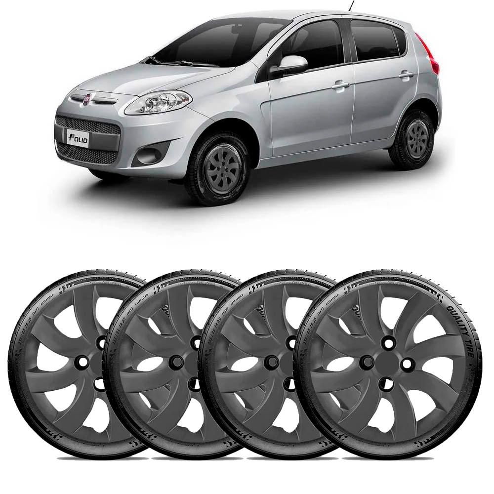 Jogo de Calota Aro 14 Fixação Para Parafuso Palio Attractive 2012 2013 Preto Black Fosco