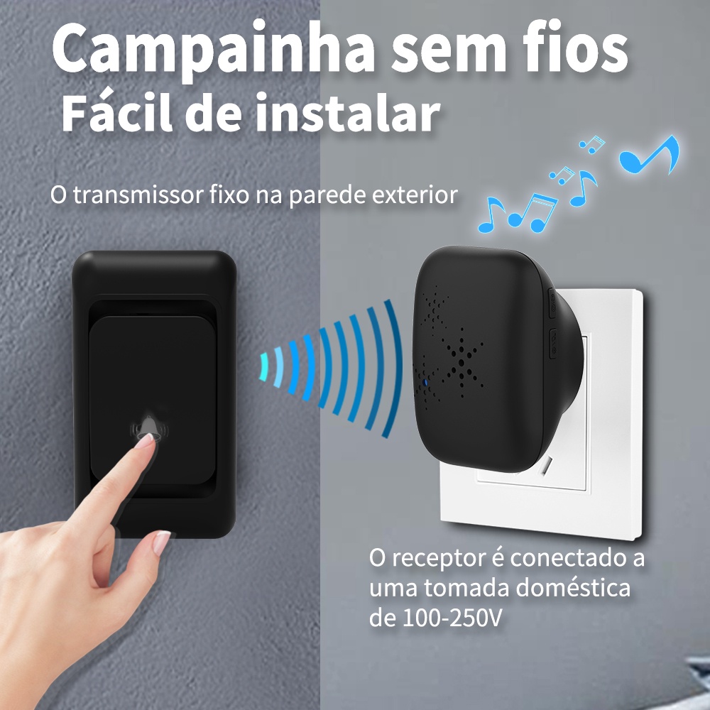 Campainha Sem Fio Residencial Faixa 300M 38 chime EU plug