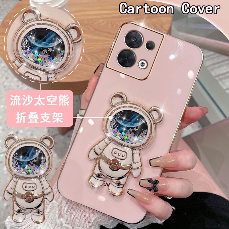 Para OPPO Reno5 Reno5 Reno4 Reno 5 5Pro 4 4Pro 4Z 6 6Pro Mais 6Pro + Capa De Telefone TPU Glitter De Areia Movediça Urso De Astronauta 6D Espelho Protetora De Silicone Com Suporte