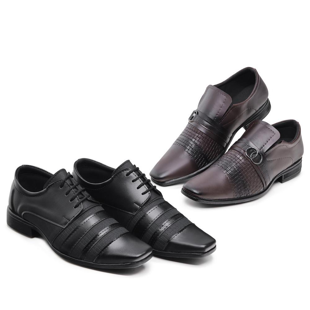 Kit 2 Pares Sapato Social Masculino Couro Sintético Fosco
