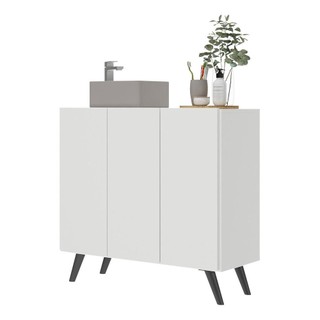 Gabinete Banheiro 3 Portas Retrô 90cm Multimóveis MP5030 Branco/Preto em Oferta na Shopee