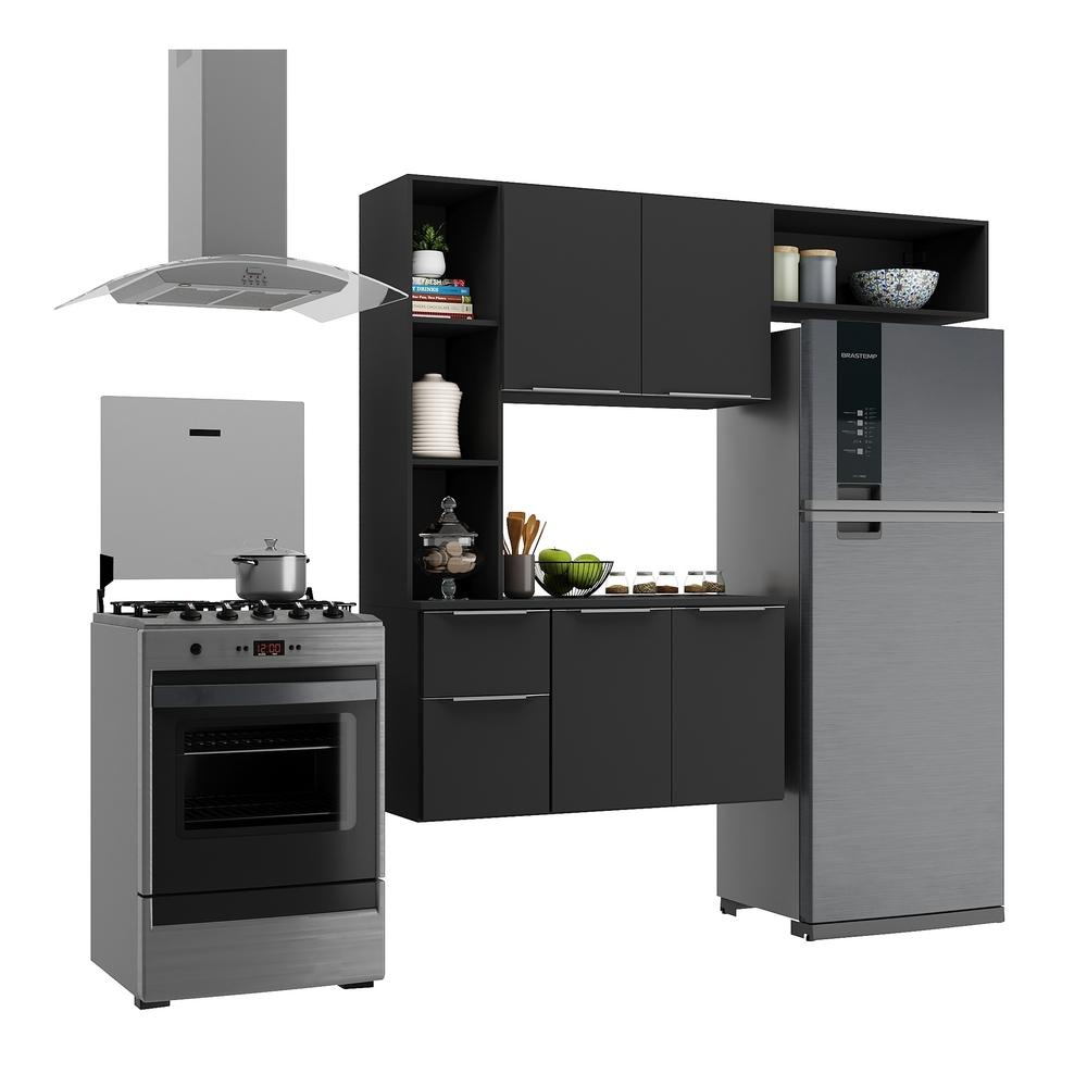 Cozinha Compacta com Armário e Balcão MP2004 Sofia Multimóveis Preta - Home & Living