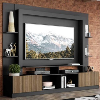 Rack Estante com Painel TV 65" e 2 portas Oslo Multimóveis Preto/Madeirado em Oferta na Shopee
