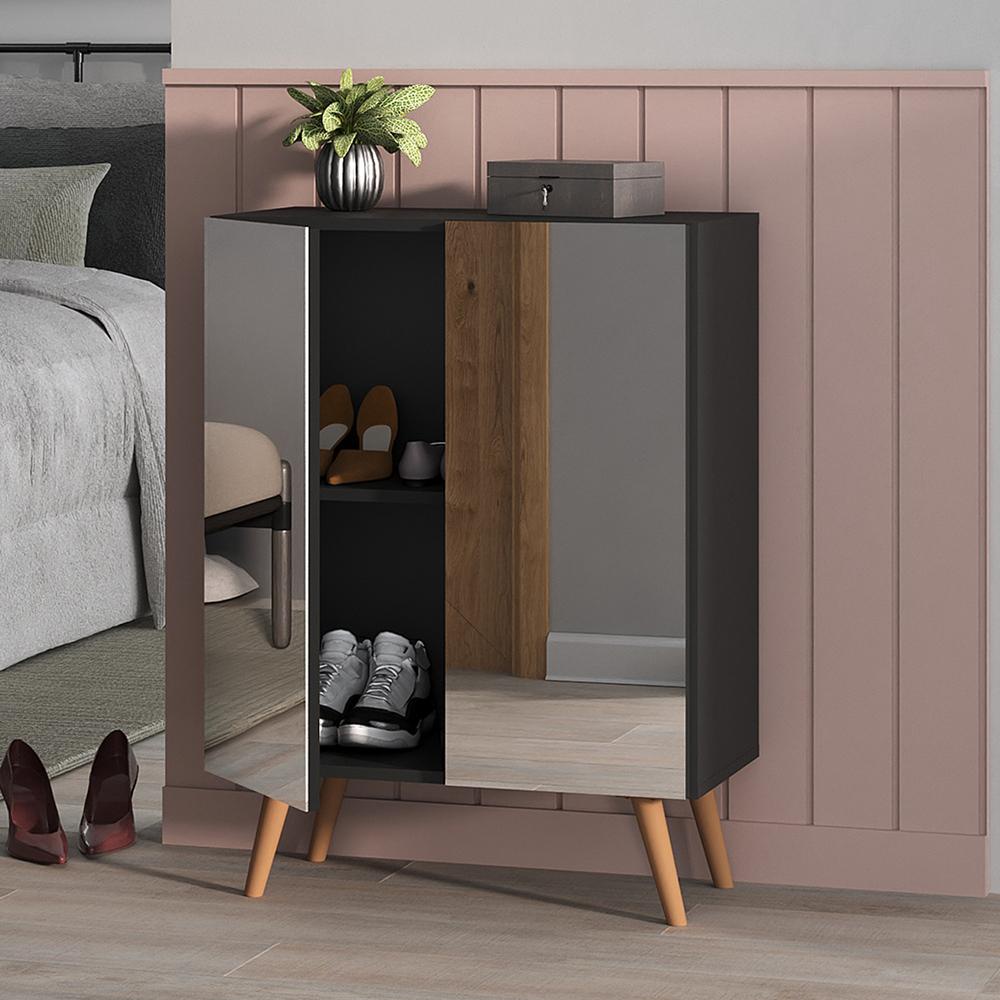 Sapateira 2 Portas Retrô com Espelho Nina Multimóveis Preta/Natural em Oferta na Shopee