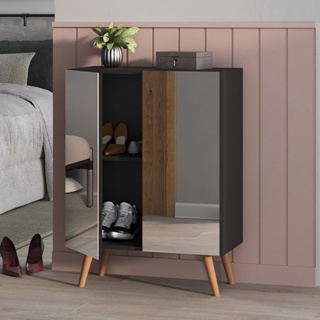 Sapateira 2 Portas Retrô com Espelho Nina Multimóveis Preta/Natural em Oferta na Shopee