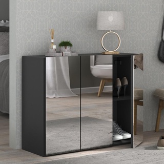 Sapateira 3 Portas com Espelho Nina Multimóveis Preta em Oferta na Shopee