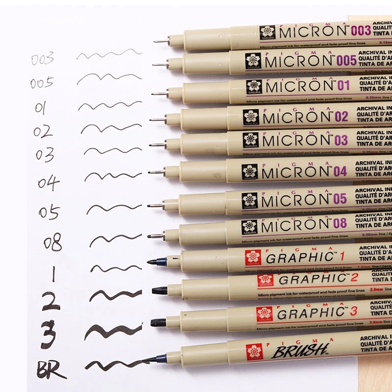 12pcs/Conjunto Sakura Pigma Micron Art Markers Canetas Para Desenho De Agulha À Prova D'água Linha Esboço Pincel Caneta Papelaria Suprimentos