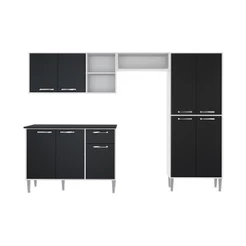 Cozinha Compacta Multimóveis Xangai Plus FG2840 com Armário e Balcão Branca/Preta