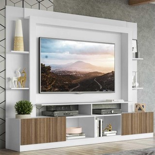 Rack Estante com Painel e Suporte TV 65" e 2 portas Oslo Multimóveis Branco/Madeirado em Oferta na Shopee