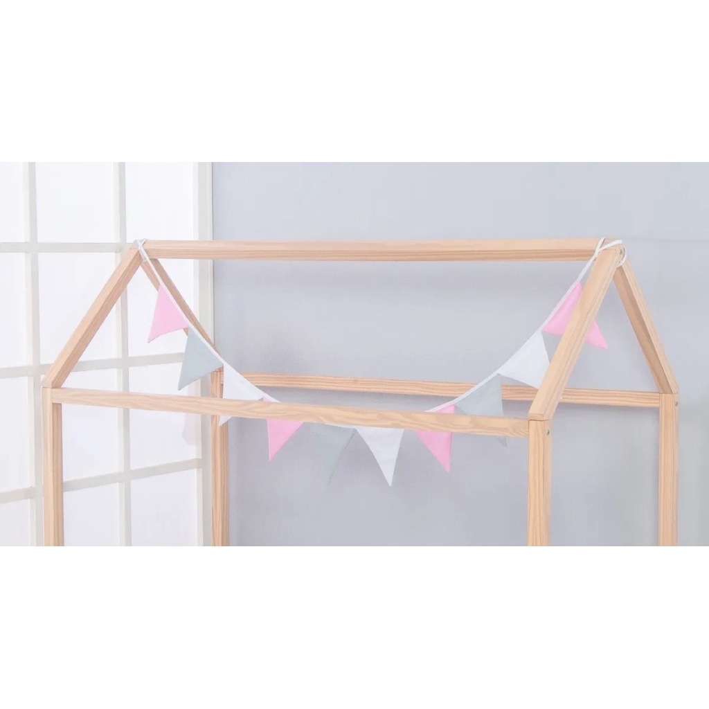 Varal De Bandeirinhas Decorativa Para Berço Ou Montessoriano rosa branco e cinza