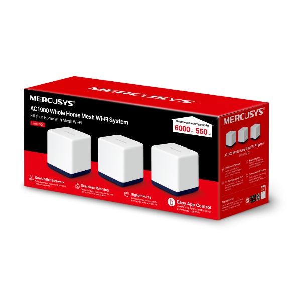 MERCUSYS ROTEADOR WI-FI MESH NA CASA TODA AC1900 HALO H50G (PACK C/3)