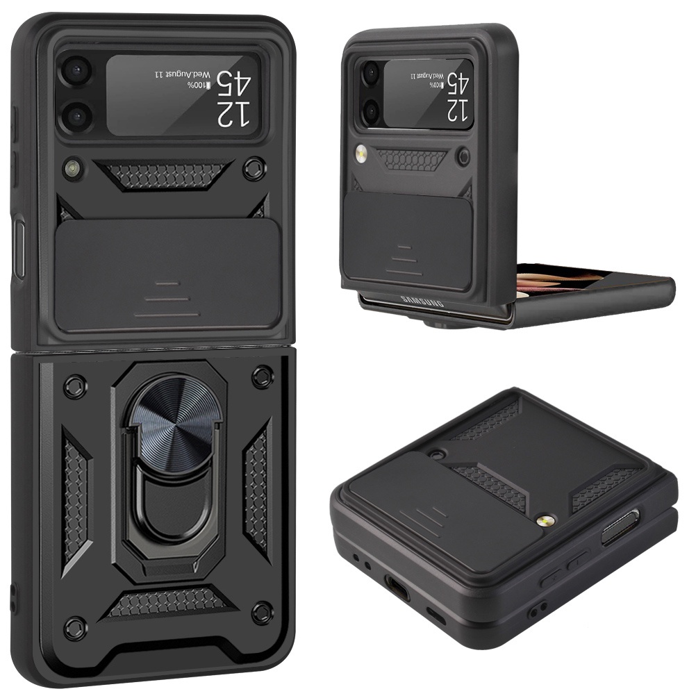 Para Samsung Galaxy Z Flip 7 6 5 4 3 Caso Capa De Câmera Embutido 360 ° Girar Anel Suporte Magnético Protetor À Prova De
