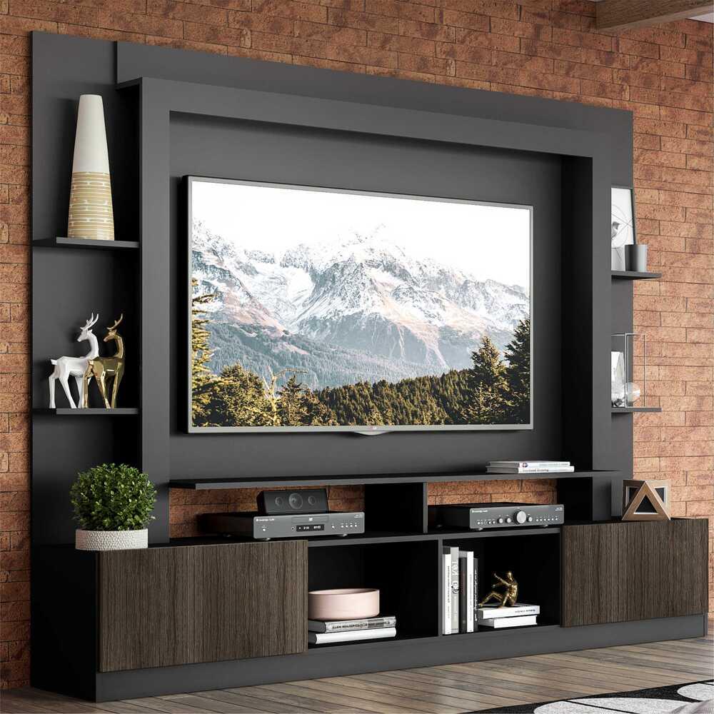 Rack Estante com Painel TV 65" e 2 portas Oslo Multimóveis Preto/Tenerife - Home & Living