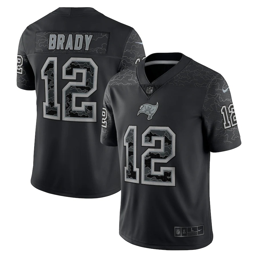 Masculino Camiseta 2022NFL Tampa Bay Buccaneers Tom Brady Preto RFLCTV Limitada Camisa de Futebol Americano Jersey