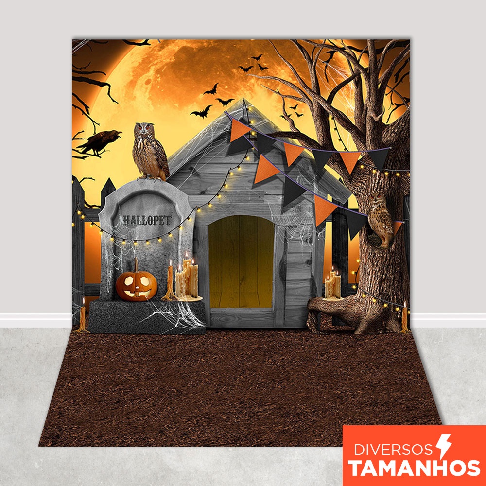Fundo Fotográfico Pet Halloween Cenário Cemitério Painel Em Tecido Sublimado 1,20x1,70m  - PET-79 em Oferta na Shopee