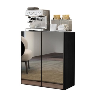 Aparador Cantinho do Café com Espelho 2 Portas Multimóveis Preto em Oferta na Shopee