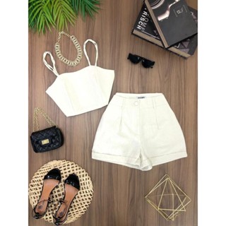 Conjunto Feminino Linho Short e Cropped