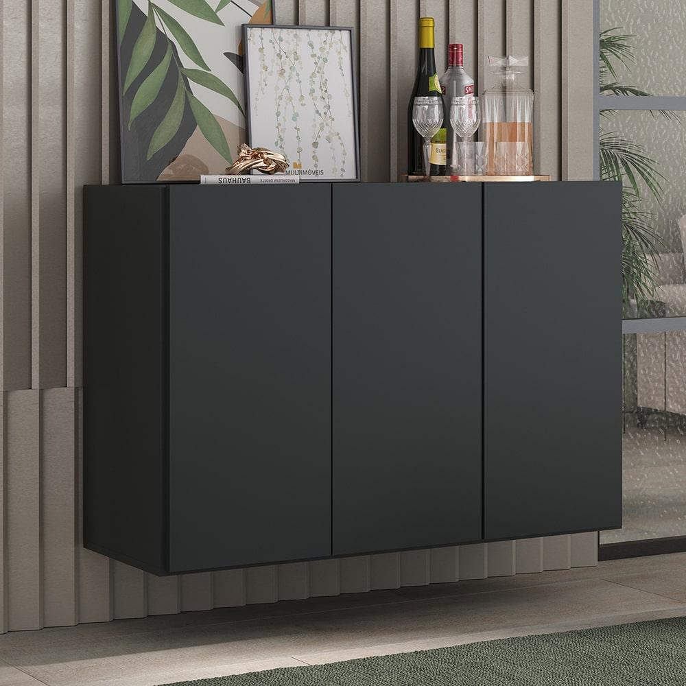 Aparador Buffet 3 Portas Suspenso Veneza Multimóveis MP1008 Preto em Oferta na Shopee